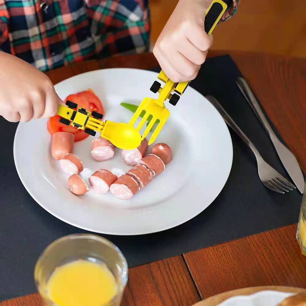 Plato y set de utensilios de construcción ExcavaBite para niños