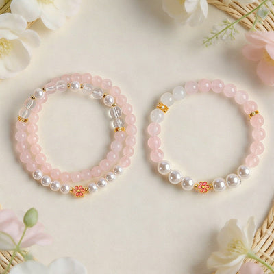 Buddha Stones Rose Quartz Clear Quartz Sweet Blossom Harmony Bracelet - image 18