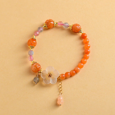 Buddha Stones Golden Silk Jade Lotus Bead Luck Floral Charm Bracelet - Golden Silk Jade (Wrist Circumference: 6.3–6.7 in/16–17 cm) - image 0