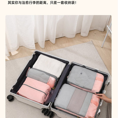 Foviel T1 Compression Packing Cubes for Travel Luggage, 6 Pcs Expandable Packing Organizers Foldable Lightweight Suitcase Storage Bags for Travel Accessories, Women Men, Baby Pink