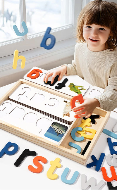 Juego de Ortografía con Letras de Madera Grandes y Tarjetas de Ortografía de Madera