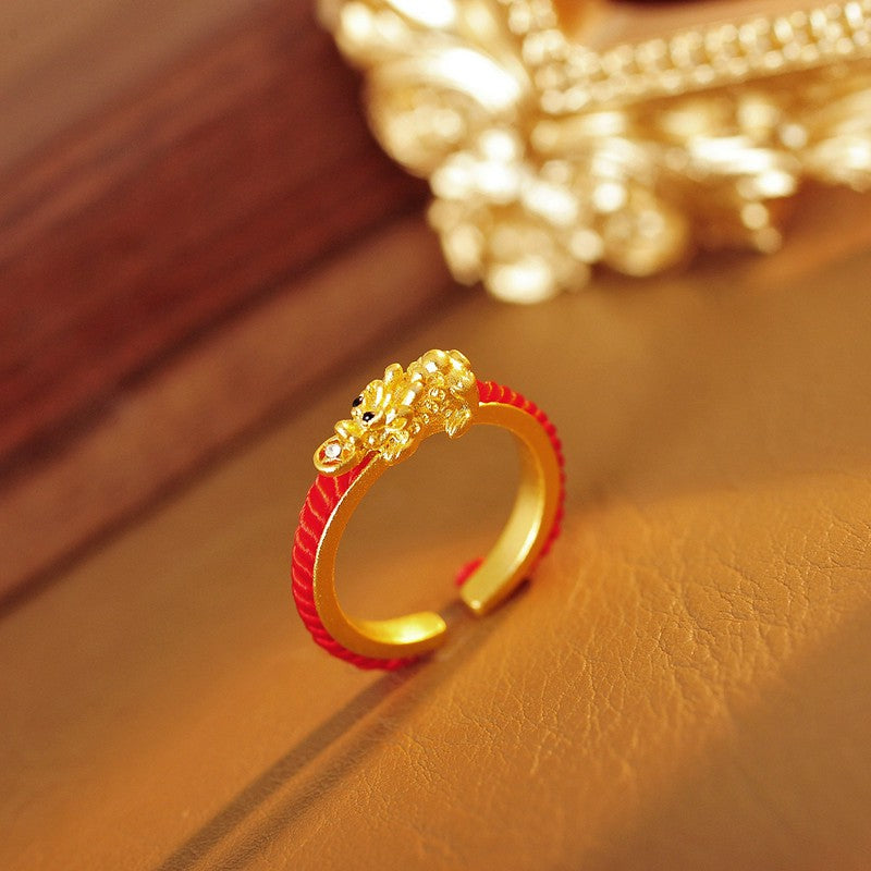 Buddha Stones Copper Pi Xiu Chinese Coin Wealth Braided Adjustable Open Ring - image 1