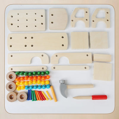 Wooden Construction Truck 60+ piece Tool Set Hammer Pounding Nail Toy