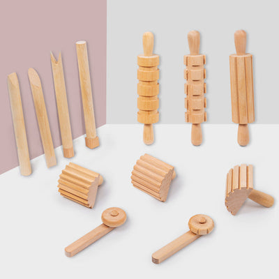 Kit d'outils de rouleaux à pâtisserie sensoriels en bois pour pâte à modeler, 12 pièces