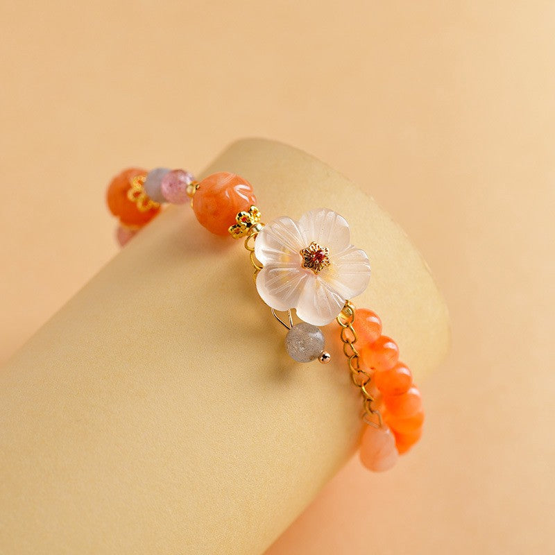 Buddha Stones Golden Silk Jade Lotus Bead Luck Floral Charm Bracelet - image 5