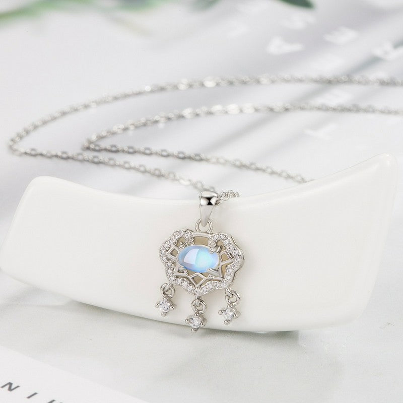 Buddha Stones Moonstone Peace Lock Chinese Lock Charm New Beginnings Necklace - image 3