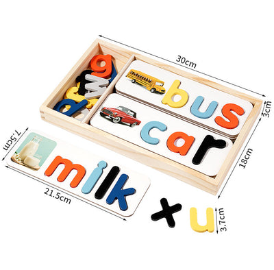 Juego de Ortografía con Letras de Madera Grandes y Tarjetas de Ortografía de Madera