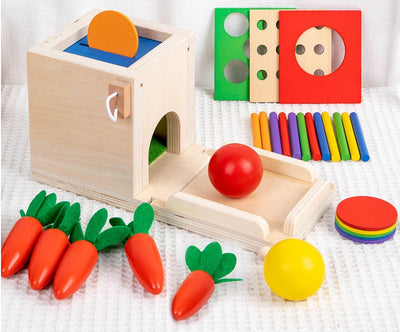 Boîte d'activité Montessori 4 en 1 interchangeable pour la permanence de l'objet, jouet d'activité sensorielle géométrique pour le développement de la motricité fine des enfants !