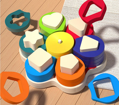 Jeu d'encastrement en bois pour enfants, tri de couleurs et de formes, motif fleur