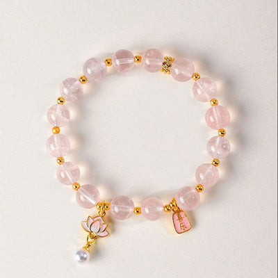 Buddha Stones Natural Rose Quartz Clear Quartz Lotus Charm Love Bracelet - 9mm (Wrist Circumference: 5.5–5.9 in/14–15 cm) - image 11