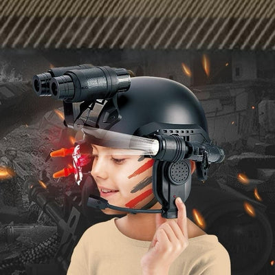 Casque Tactique Multifonctionnel Modèle Enfant Ensemble Extérieur avec Jumelles, Lampe de Poche, Télescope Haute Définition, Microphone de Communication Infrarouge et Amplificateur Un Jouet Cadeau Parfait pour les Garçons