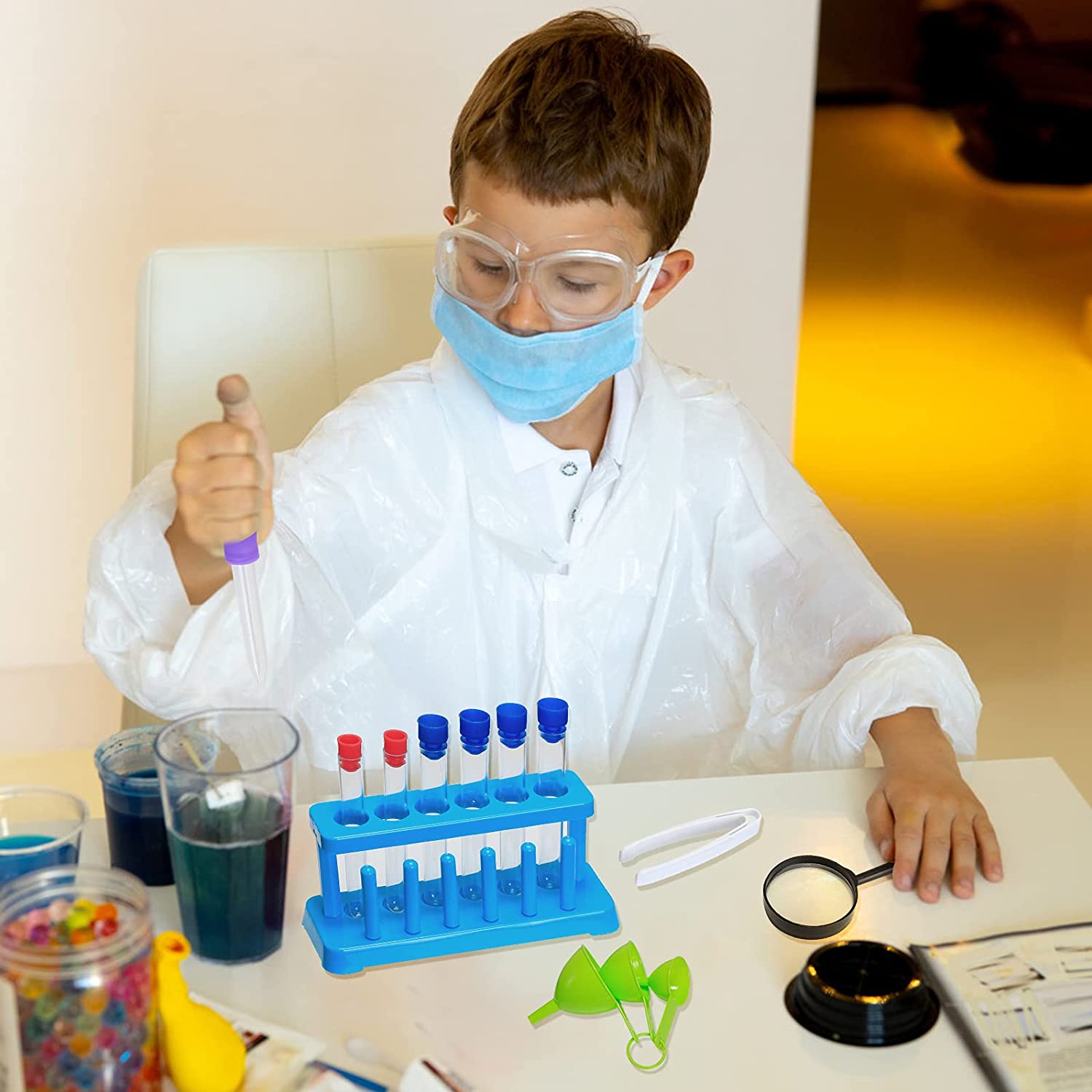 Kit de Juego de Rol de Laboratorio para Niños con Gafas, Bata de Laboratorio y Variedad de Equipo Científico de Juguete para Niños