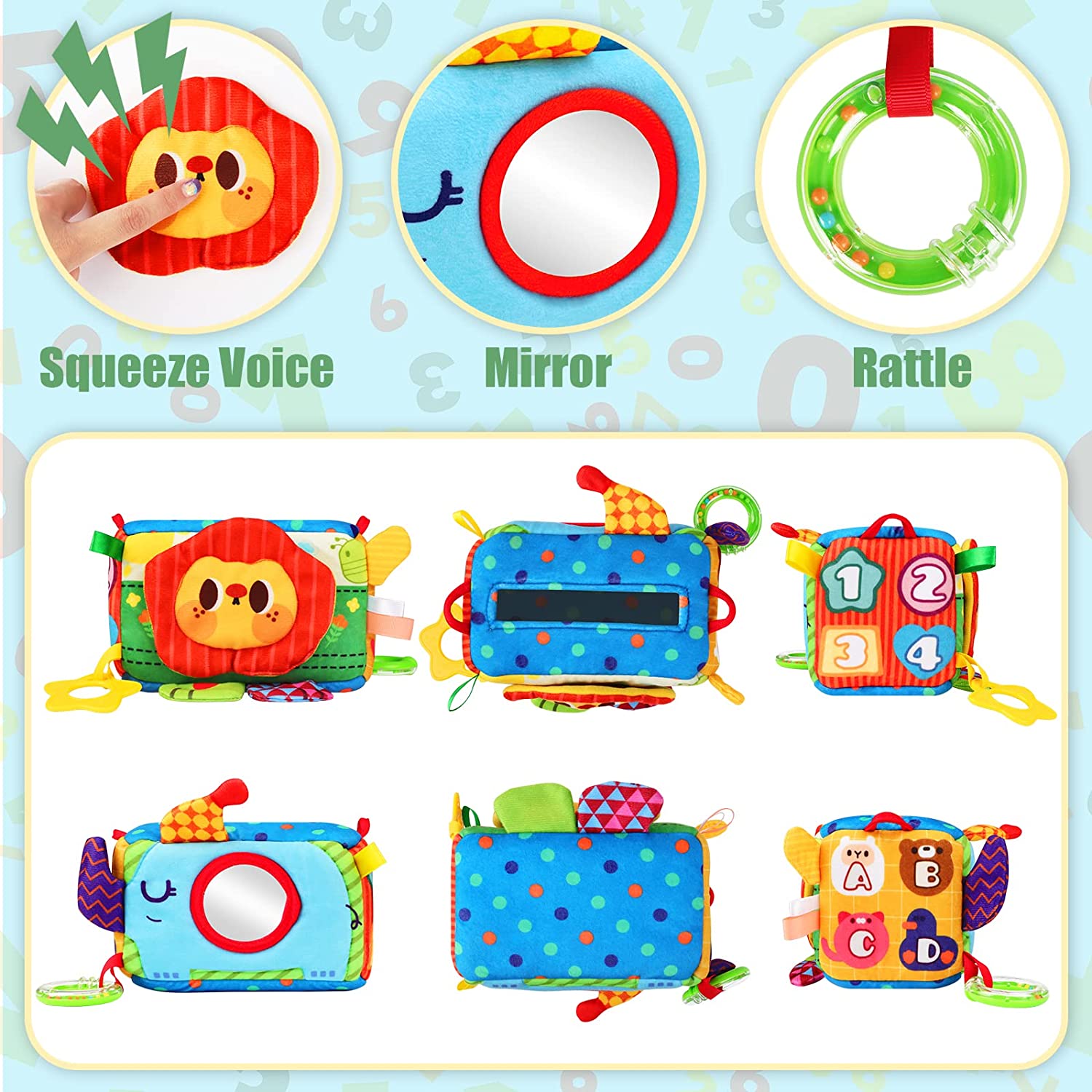 Baby Tissue Box Toy Baby Sensory Toys Early Year Educational Learning Baby Magic Tissue Box with Rattle Mirror Crinkle Tissue Papers Scarves