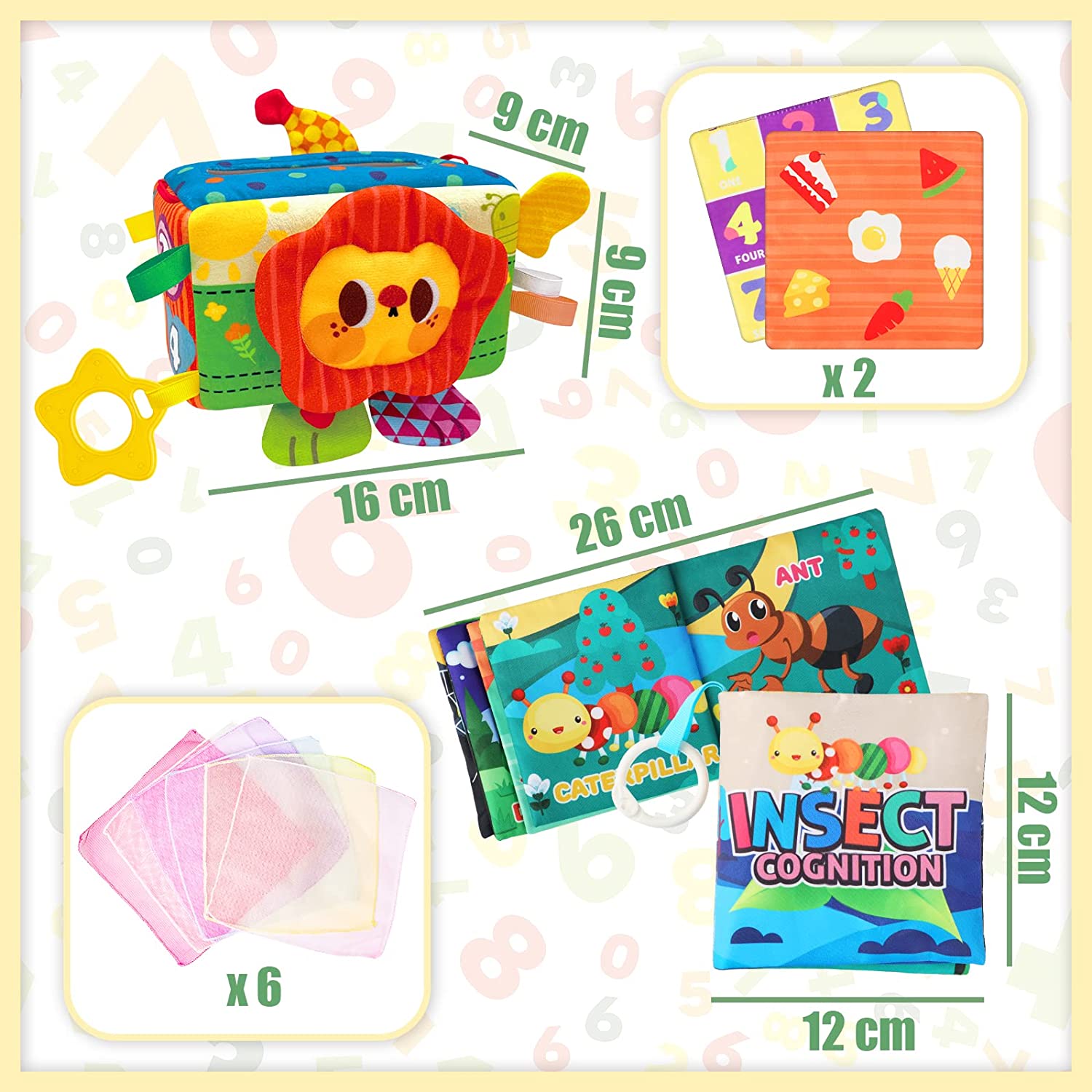 Baby Tissue Box Toy Baby Sensory Toys Early Year Educational Learning Baby Magic Tissue Box with Rattle Mirror Crinkle Tissue Papers Scarves