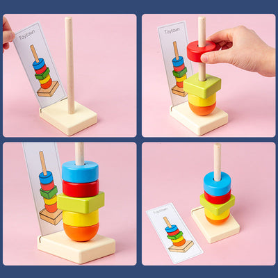 Jumbo Beads Sequencing Four Pillar Shape Stacker With  Flash Cards