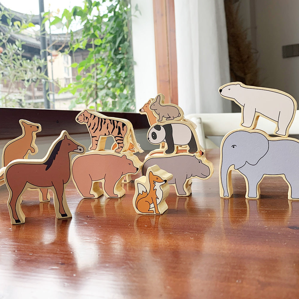 Wooden Zoo Animal Blocks Stacking Balancing Toy Set
