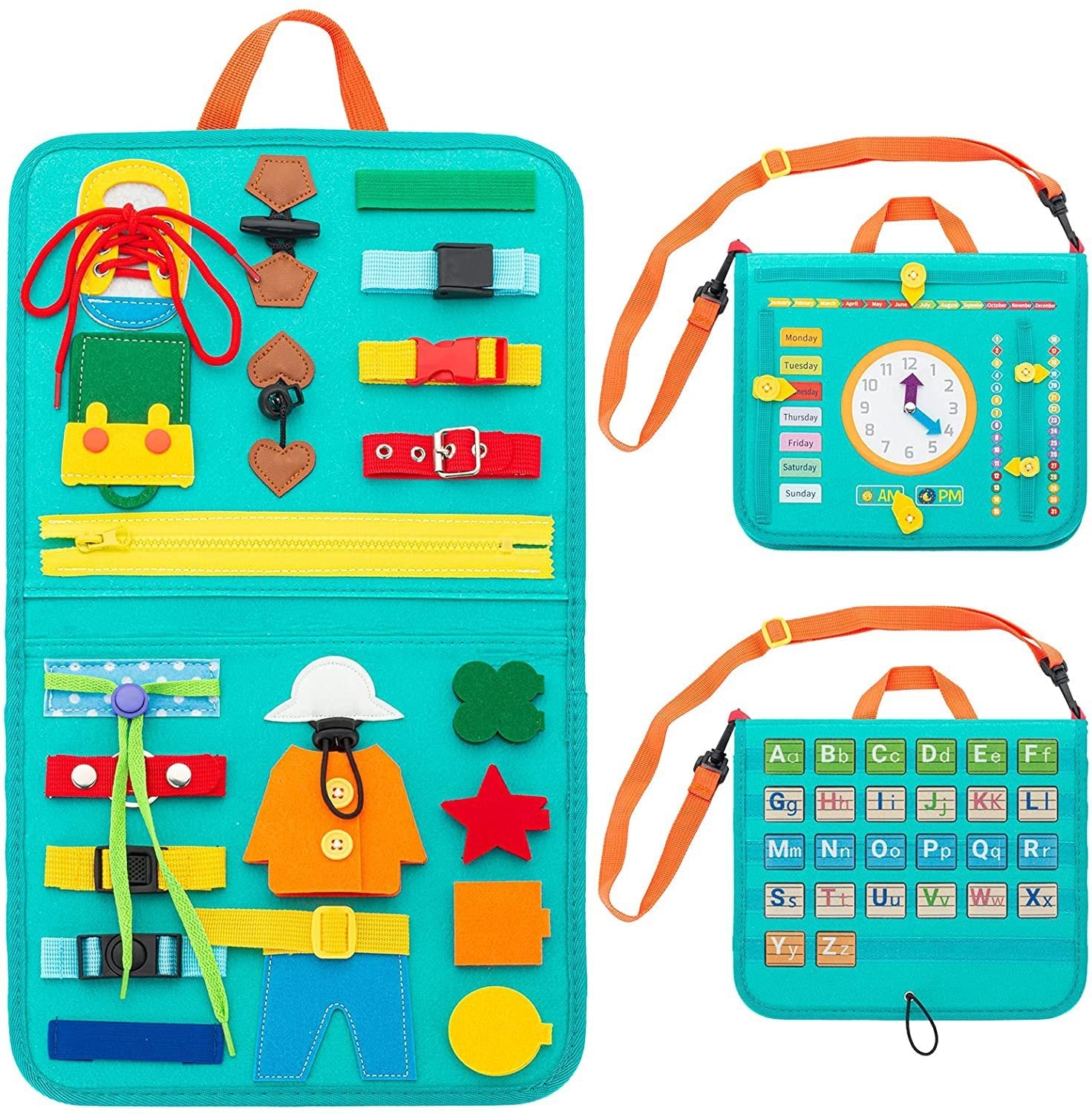 Montessori Portable Felt Busyboard Toddler Practical Life Skills ABC Calender Activity Toy