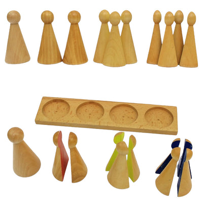 Montessori Fracciones Bolos Muñeca Pata de Palo Tabla Clasificadora
