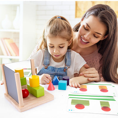 Tablero espejo Montessori de figuras geométricas BÁSICAS con tarjetas didácticas