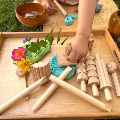 Kit d'outils de rouleaux à pâtisserie sensoriels en bois pour pâte à modeler, 12 pièces