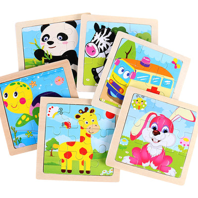 Fidtoy Wooden Puzzle Set for Toddlers – 10 Pack Montessori Animal & Vehicle Learning Puzzles