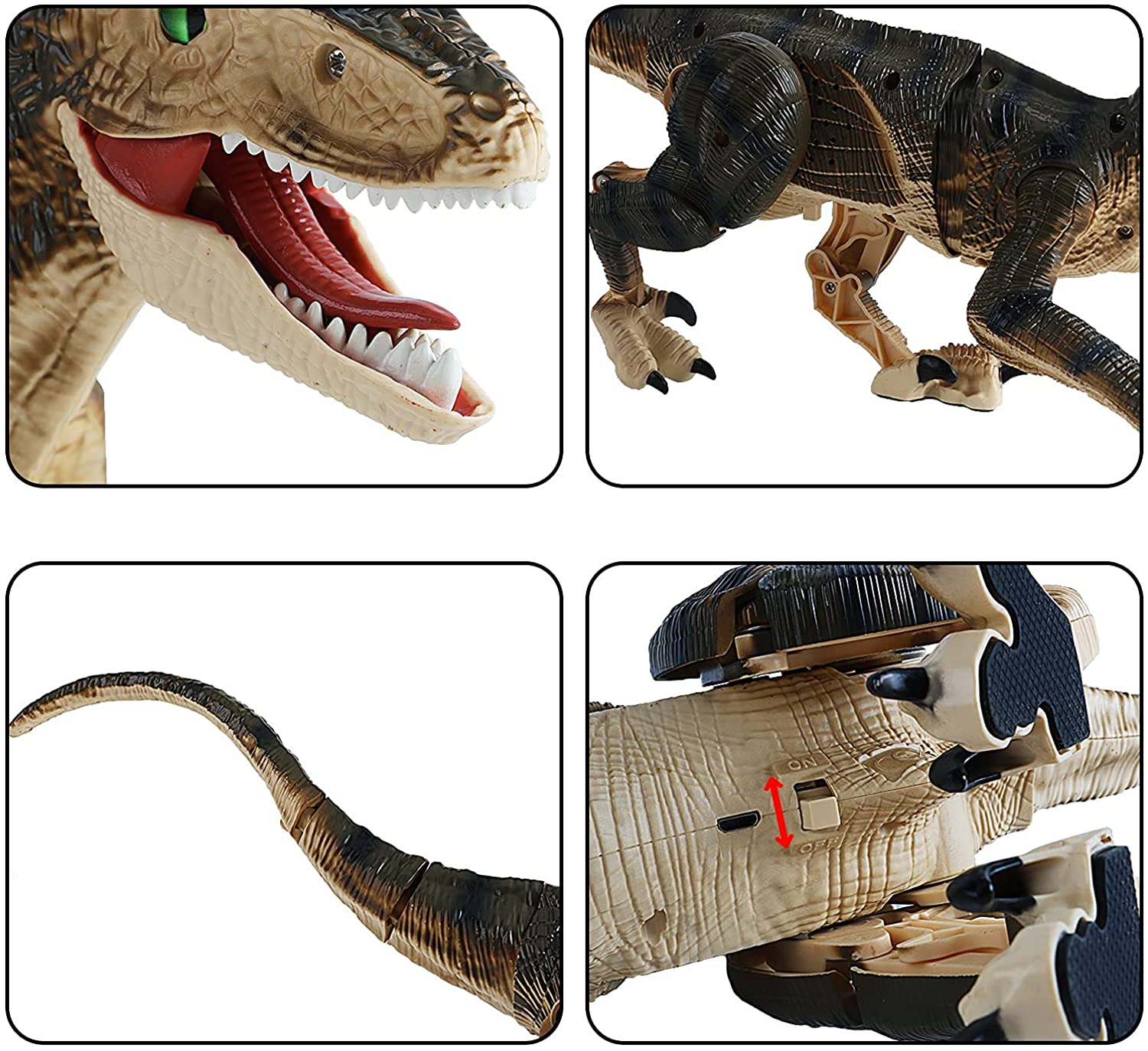 Juguete de dinosaurio teledirigido recargable con función de caminar, sonidos de rugido, luces, robot de dinosaurio T-Rex realista para niños, juguetes, regalos