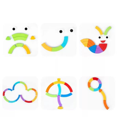 Fidtoy Rainbow Colorful Pattern Puzzle Board with Cards Wooden Montessori Blocks Set for Toddlers Shape Color Matching Toy