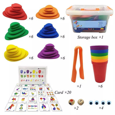 Jeu d'activités Galets Arc-en-Ciel avec Cartes - Jouets à Modeler