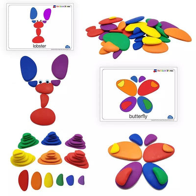 Jeu d'activités Galets Arc-en-Ciel avec Cartes - Jouets à Modeler