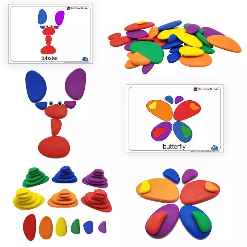 Jeu d'activités Galets Arc-en-Ciel avec Cartes - Jouets à Modeler