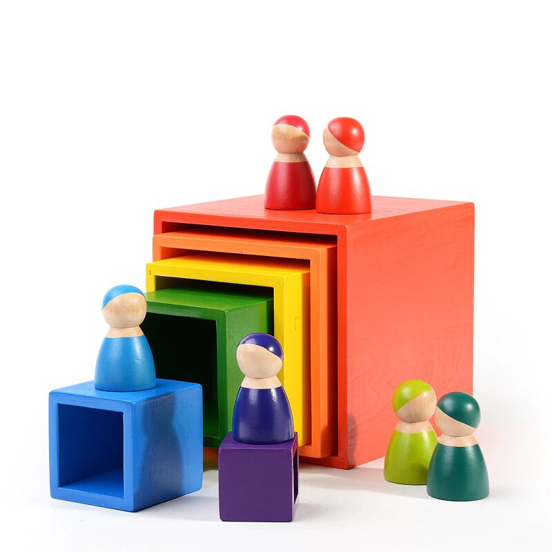 Fidtoy Cajas Apilables de Arcoíris, Juguete de Madera Encajable para Niños de 3+ años