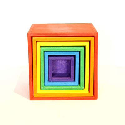 Fidtoy Cajas Apilables de Arcoíris, Juguete de Madera Encajable para Niños de 3+ años