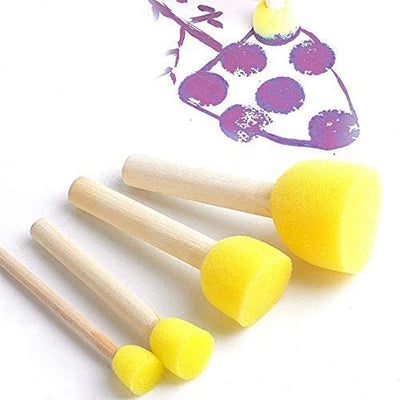 Fidtoy 16-Piece Round Sponge Brush Set for Kids Ages 3+, Wooden Handle Sponge Painting Stampers with 4 Sizes, Yellow Art Brushes for School, Home Painting, Art Studio and Outdoor Doodle Activities