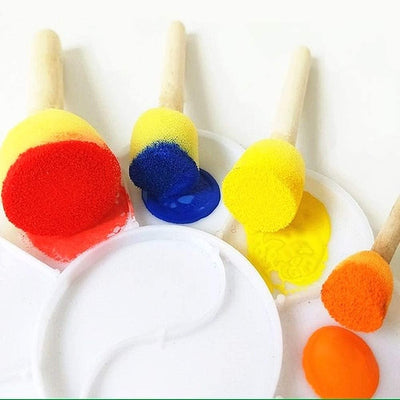 Fidtoy 16-Piece Round Sponge Brush Set for Kids Ages 3+, Wooden Handle Sponge Painting Stampers with 4 Sizes, Yellow Art Brushes for School, Home Painting, Art Studio and Outdoor Doodle Activities