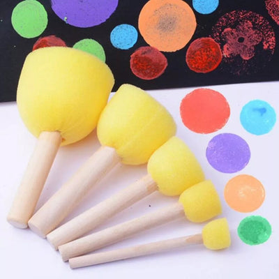 Fidtoy 16-Piece Round Sponge Brush Set for Kids Ages 3+, Wooden Handle Sponge Painting Stampers with 4 Sizes, Yellow Art Brushes for School, Home Painting, Art Studio and Outdoor Doodle Activities