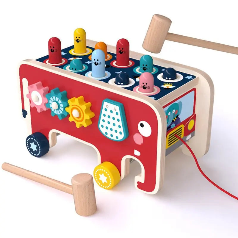 Fidtoy Montessori Pillonage Bench for Toddlers – Wooden Musical Hammer Toy for Early Learning & Fine Motor Skills