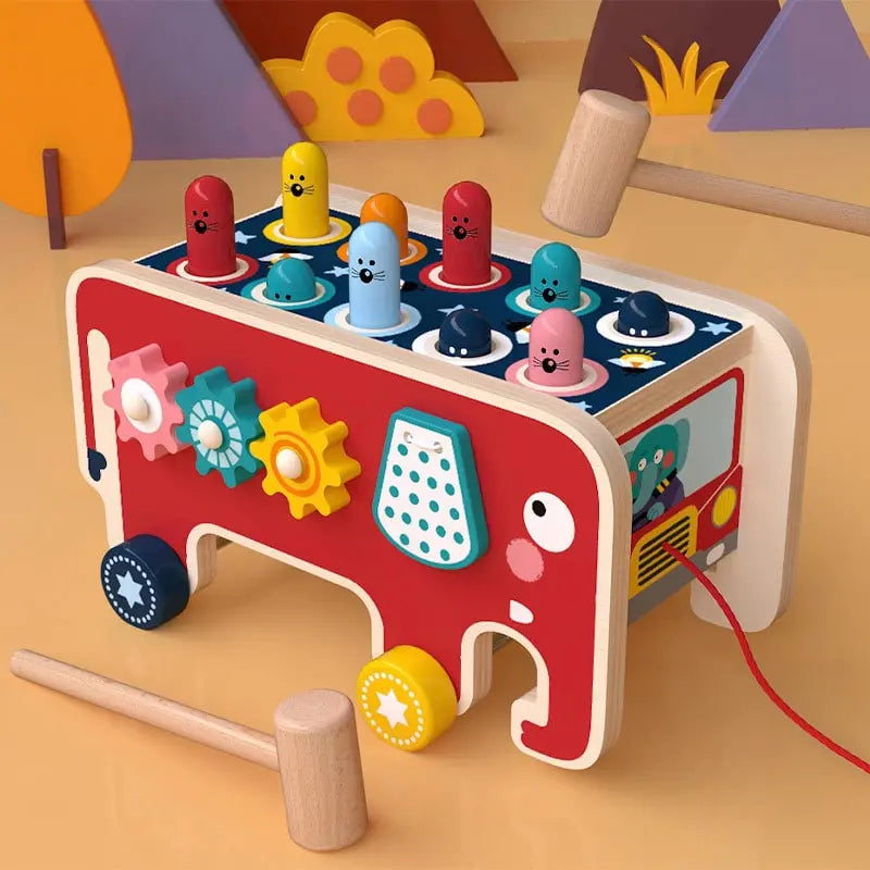 Fidtoy Montessori Pillonage Bench for Toddlers – Wooden Musical Hammer Toy for Early Learning & Fine Motor Skills
