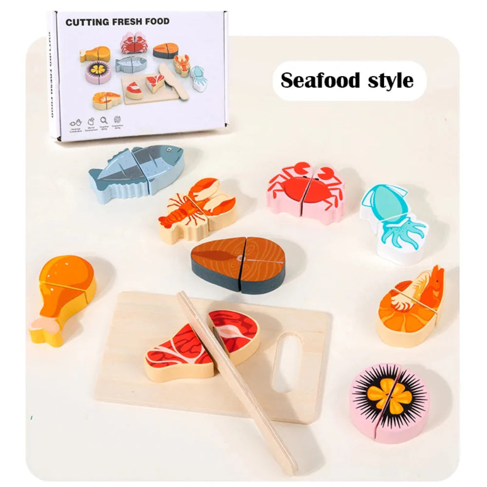 Fidtoy Wooden Cutting Food Play Set for Kids | Montessori Pretend Play & Fine Motor Skills