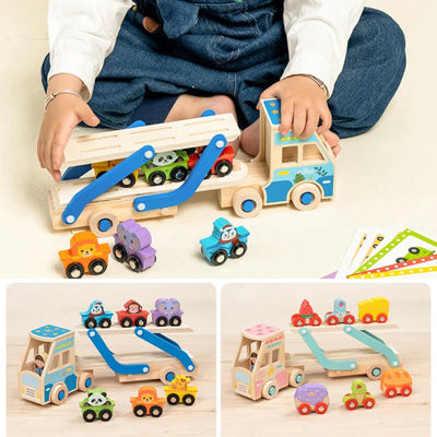 Fidtoy Jouet Camion de Dépannage en Bois pour Tout-Petits, Jouet d'Apprentissage Montessori avec Blocs d'Animaux pour la Motricité Fine et la Créativité