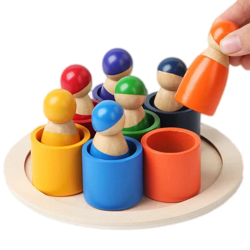 Fidtoy Rainbow Figure Color Sorting Toy Wooden Puzzle for Kids