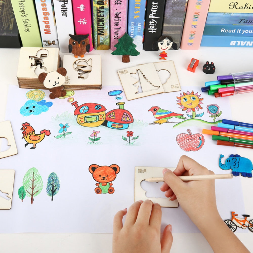 Fidtoy Wooden DIY Drawing Templates Montessori Art Toy Set(20 Pcs)