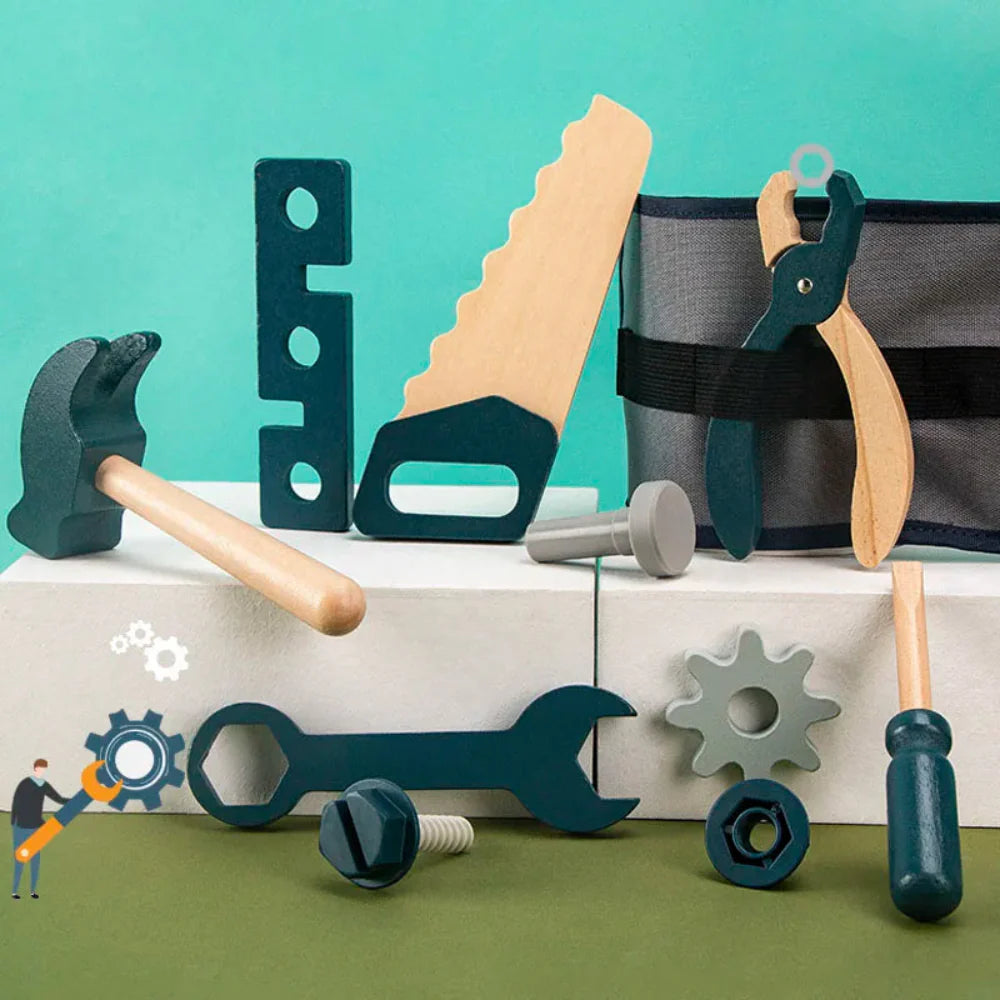 Fidtoy Juego de herramientas de juguete de simulación para niños, kit de reparación de madera, juguete STEM para niños pequeños de 3 a 6 años