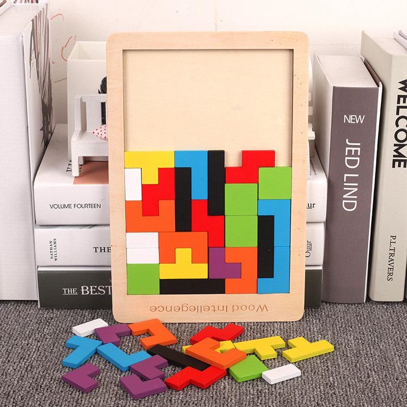 Fidtoy Colorful 3D Wooden Tangram Math Puzzle Game for Kids – Montessori Learning Toy