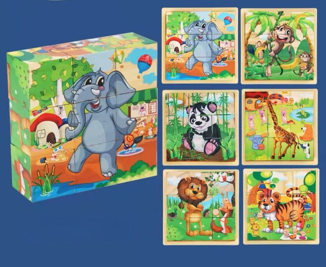 Fidtoy Puzzle en bois d'animaux pour tout-petits – Jouet éducatif rotatif à 9 pièces pour les 3-6 ans, développement de la motricité fine et des compétences cognitives Montessori