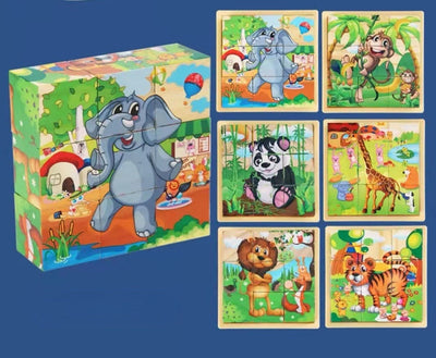 Fidtoy Puzzle en bois d'animaux pour tout-petits – Jouet éducatif rotatif à 9 pièces pour les 3-6 ans, développement de la motricité fine et des compétences cognitives Montessori