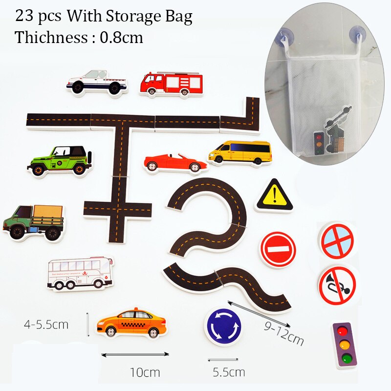 Fidtoy Bath Time Traffic Toys – Foam Road Bath Toys for Toddlers Wall Stick Play Set