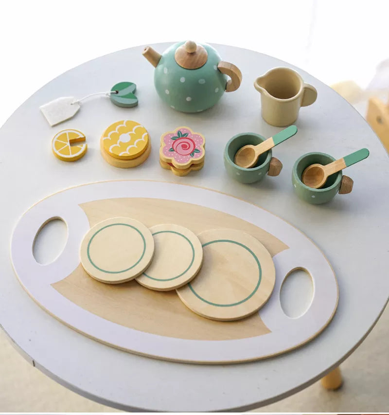Fidtoy Service à Thé en Bois Jouet de Jeu d'Imitation Montessori pour Enfants