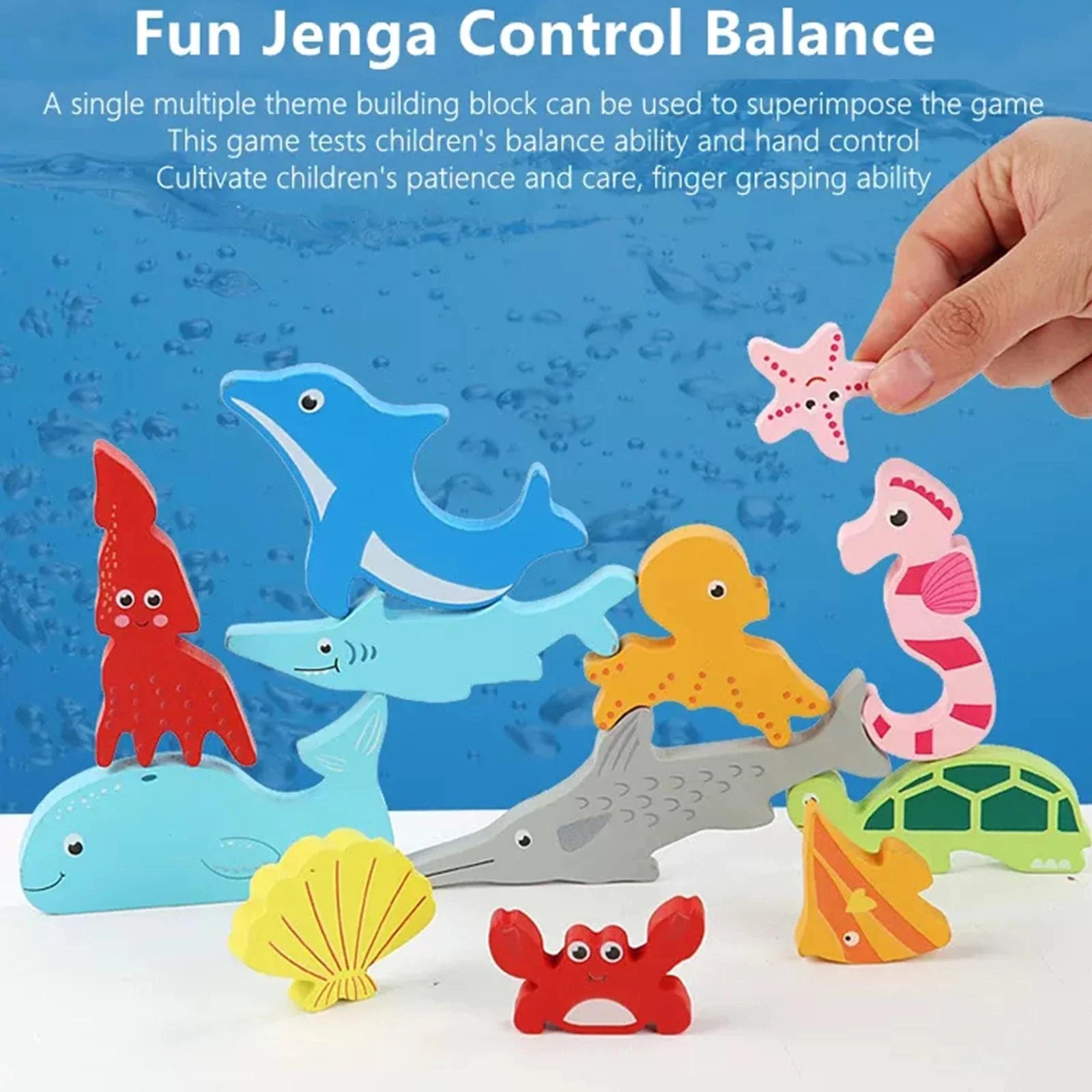 Puzle de Madera de Animales Marinos para Niños, Puzle de Bloques de Animales Cuadrado