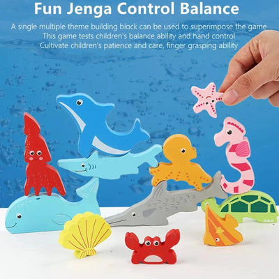 Puzle de Madera de Animales Marinos para Niños, Puzle de Bloques de Animales Cuadrado