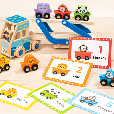 Fidtoy Jouet Camion de Dépannage en Bois pour Tout-Petits, Jouet d'Apprentissage Montessori avec Blocs d'Animaux pour la Motricité Fine et la Créativité